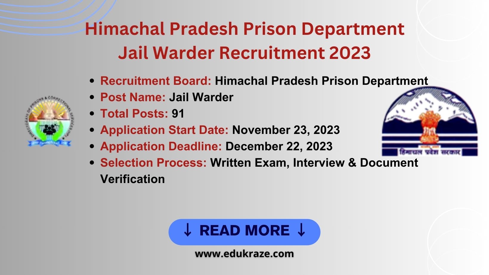 Himachal Pradesh Prison Department Recruitment Posts Jail