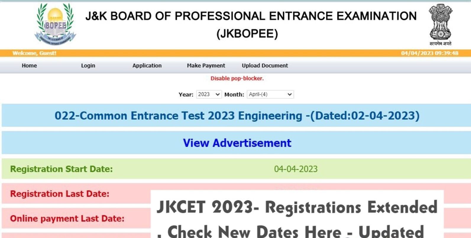 JKCET 2023- Registrations Extended, Check New Dates Here - Updated