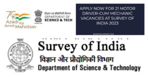 Read more about the article Apply Now for 21 Motor Driver-Cum Mechanic Vacancies at Survey of India