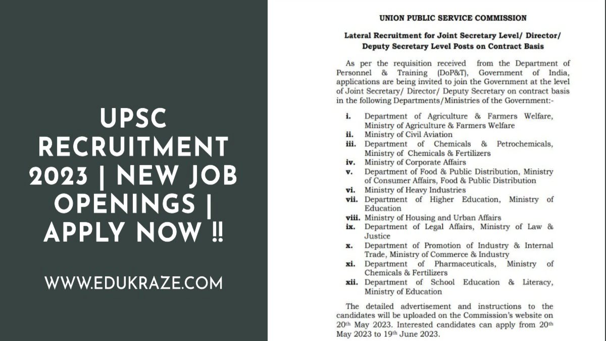 UPSC Recruitment 2023 | New Job Openings | Apply Now !!