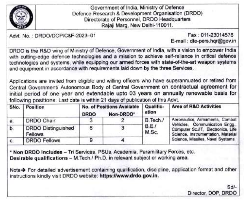 You are currently viewing DRDO Chairs & DRDO Distinguished Fellowships