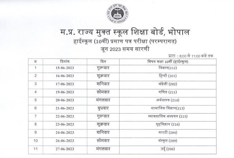 MPSOS Time Table 2023 Revised: Check Class 10, 12 Exam Dates Here