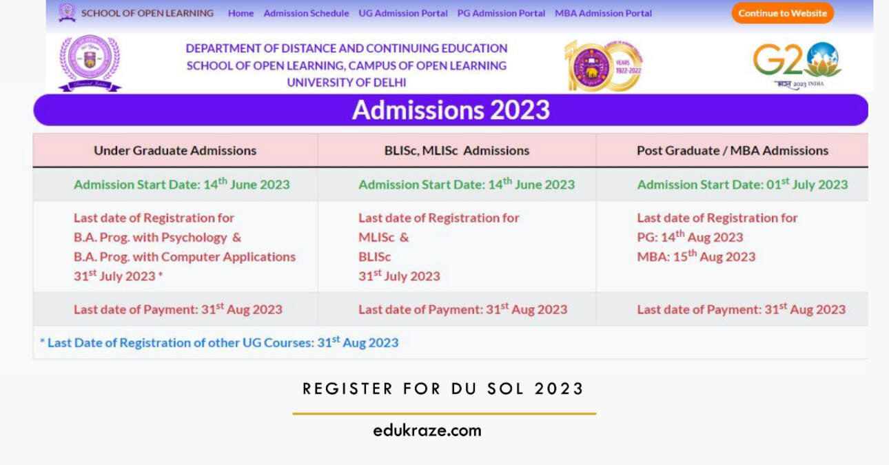 DU SOL Registrations 2023: Commencement, Process, and Important Dates