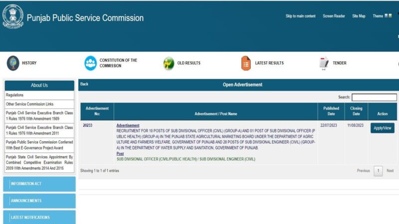 PPSC Recruitment 2023: Apply For 39 Sub Divisional Officer And Sub