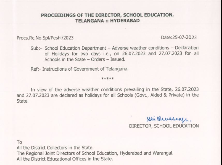 You are currently viewing Telangana Schools Closed for 2 Days Due to Heavy Rain, Online Classes to Be Conducted