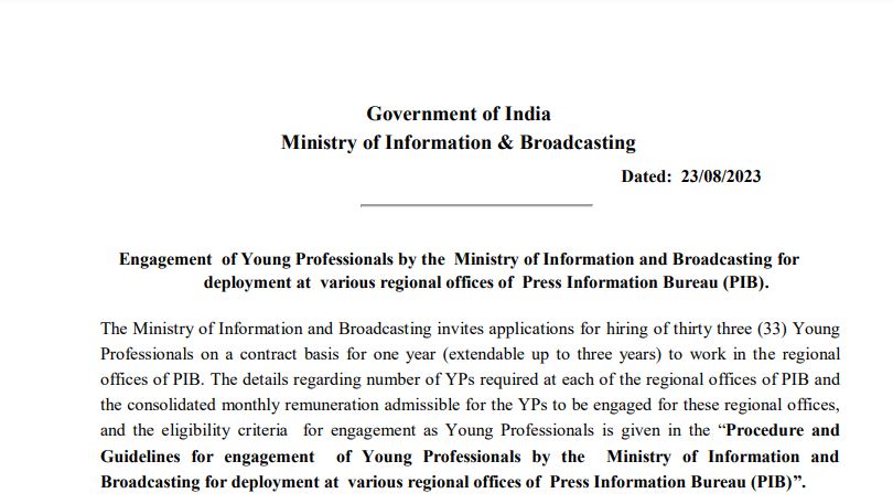 Young Professional - Ministry of Information & Broadcasting