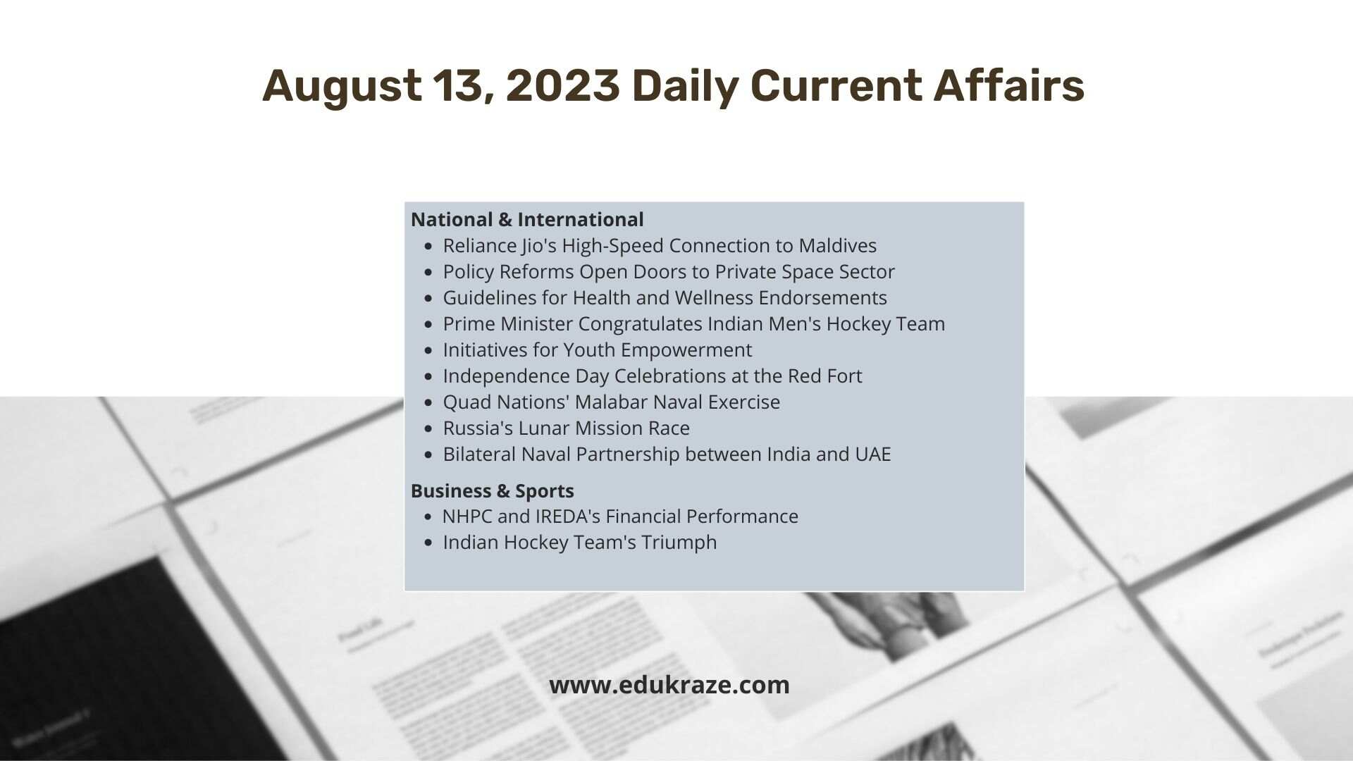 August 13, 2023 Daily Current Affairs in Hindi & English | PDF Download