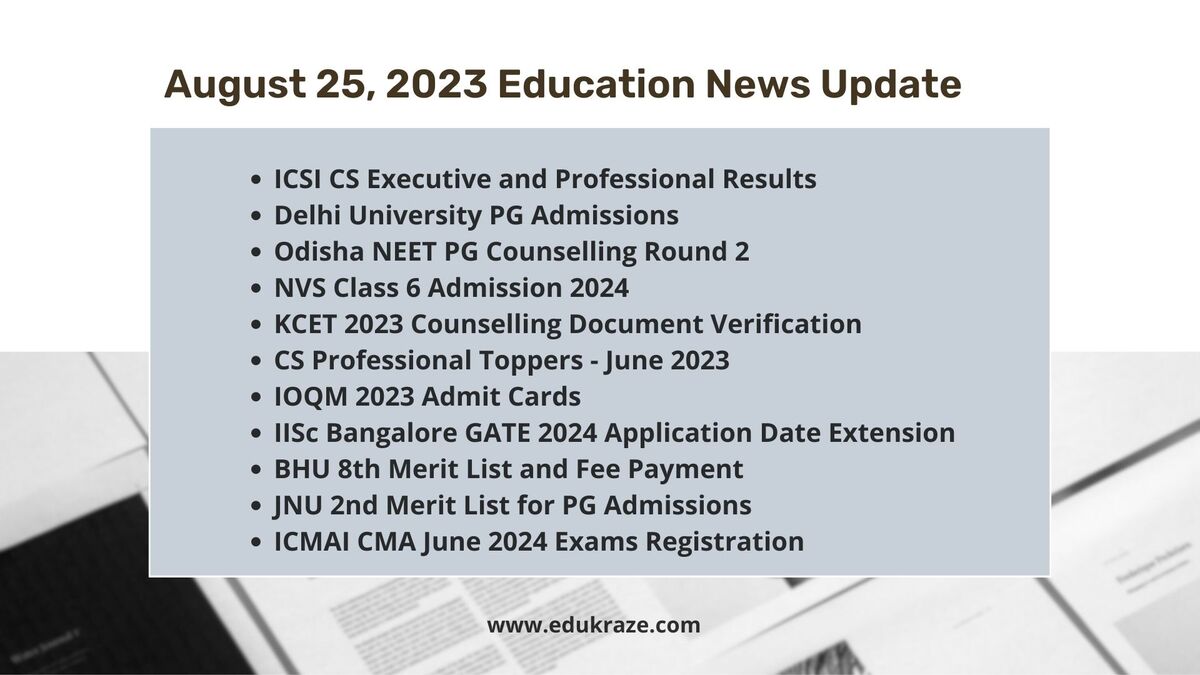 You are currently viewing Education News Update – August 25, 2023: ICSI CS Results, DU PG Admissions, and More