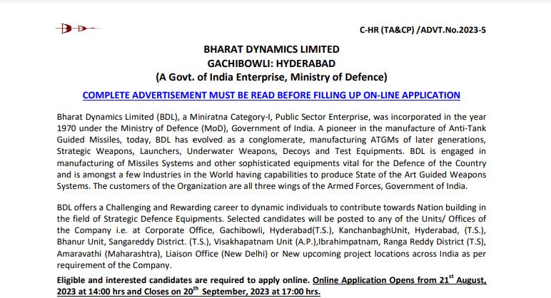 You are currently viewing BDL Recruitment 2023: Government Job Opportunities