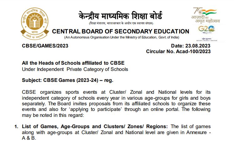CBSE Announces Games for 2023-24: Get Ready to Play and Excel!