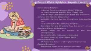 Read more about the article Current Affairs Highlights – August 27, 2023 & Hindi PDF Download