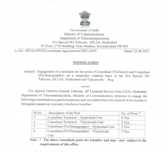 You are currently viewing DEPARTMENT OF TELECOMMUNICATION (DOT) RECRUITMENT OUT FOR VARIOUS POSTS.