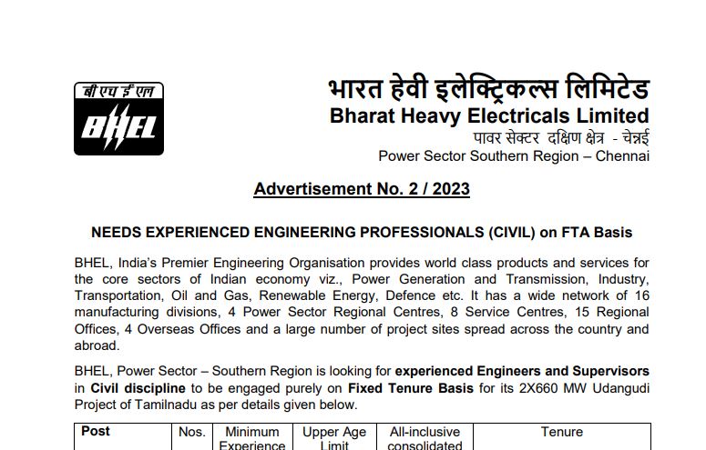 You are currently viewing Engineers, Supervisor  | BHEL Recruitment 2023