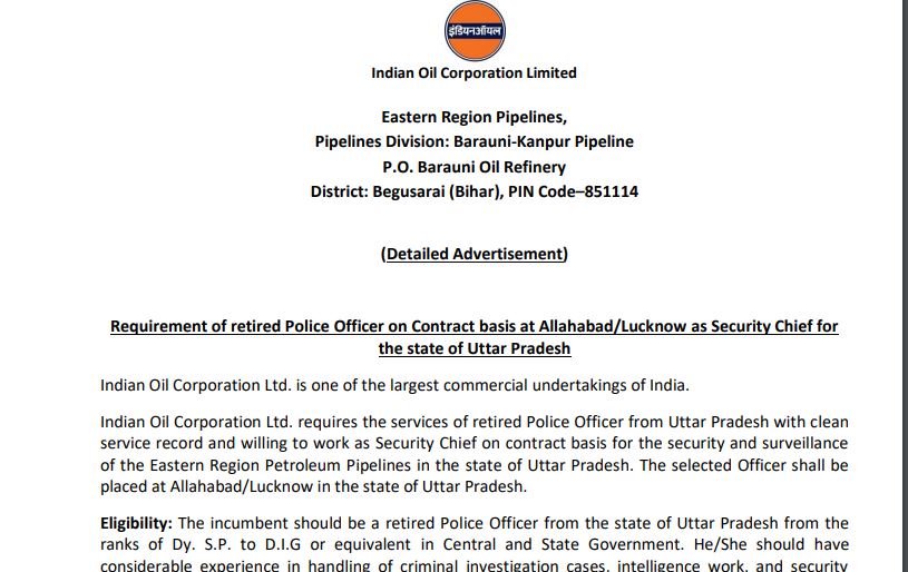 Security Chief - IOCL Recruitment 2023