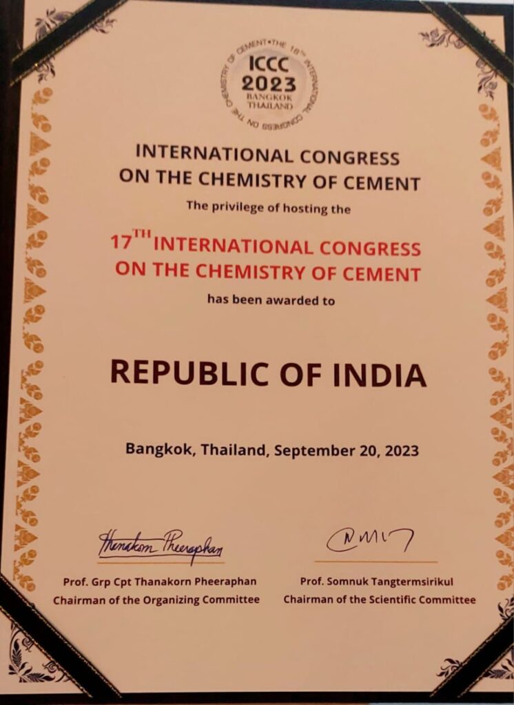 India to Host 17th International Congress on the Chemistry of Cement in 2027