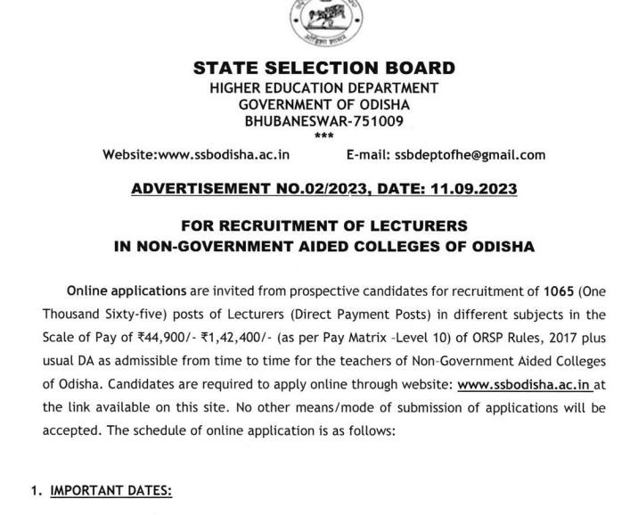 You are currently viewing Lecturers | 1065 | SSB Odisha Recruitment 2023