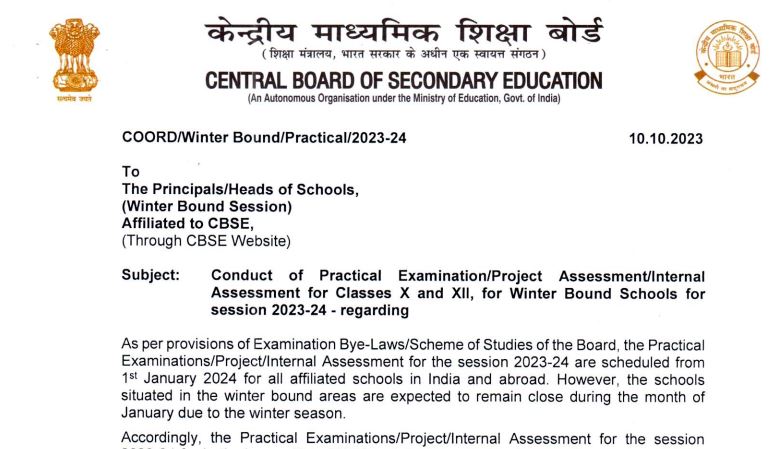 You are currently viewing CBSE Winter Bound Session 2023-24: Practical Exams and Assessments Dates Announced
