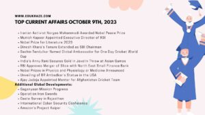 Read more about the article Today’s Top Current Affairs October 9th, 2023 | Hindi and English with Free PDF