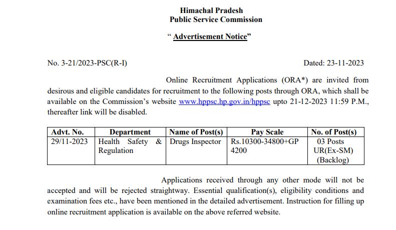 You are currently viewing Drugs Inspector | 03 Posts | Himachal Pradesh Public Service Commission