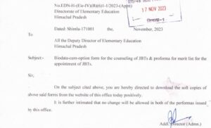 Read more about the article H.P Education Department Releases Biodata Forms for Counseling on 1,161 JBT Posts