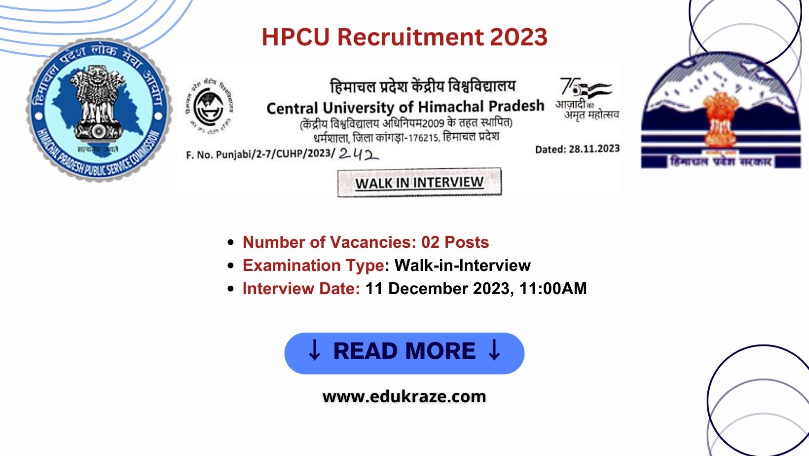 Research Assistant & Field Investigator | 02 Posts | HPCU Dharamshala Recruitment 2023