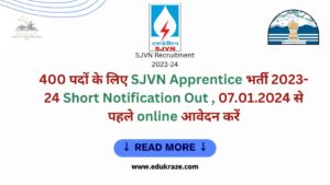 Read more about the article SJVN Apprentice Recruitment 2023-24 Notification Out for 400 Posts, Apply online before 07.01.2024