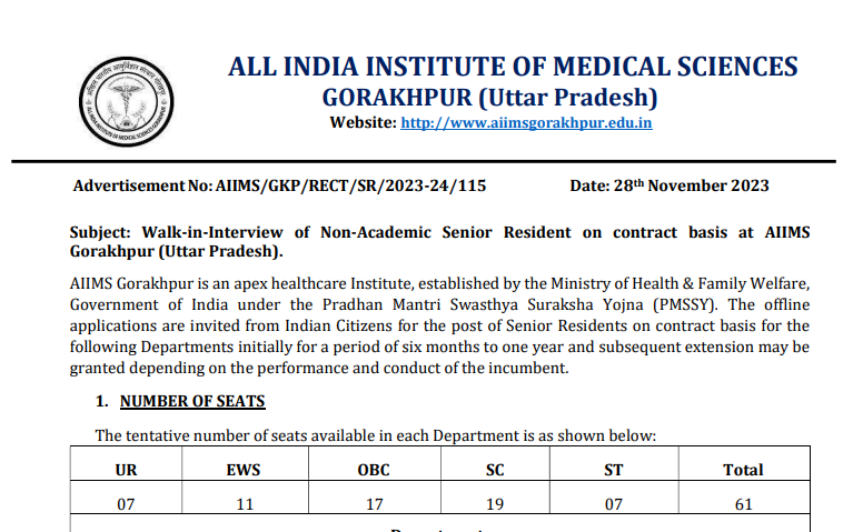 You are currently viewing AIIMS GORAKHPUR RECRUITMENT 2023: APPLY FOR 61 SENIOR RESIDENT POSITIONS – WALK-IN INTERVIEW ON 06.12.2023!