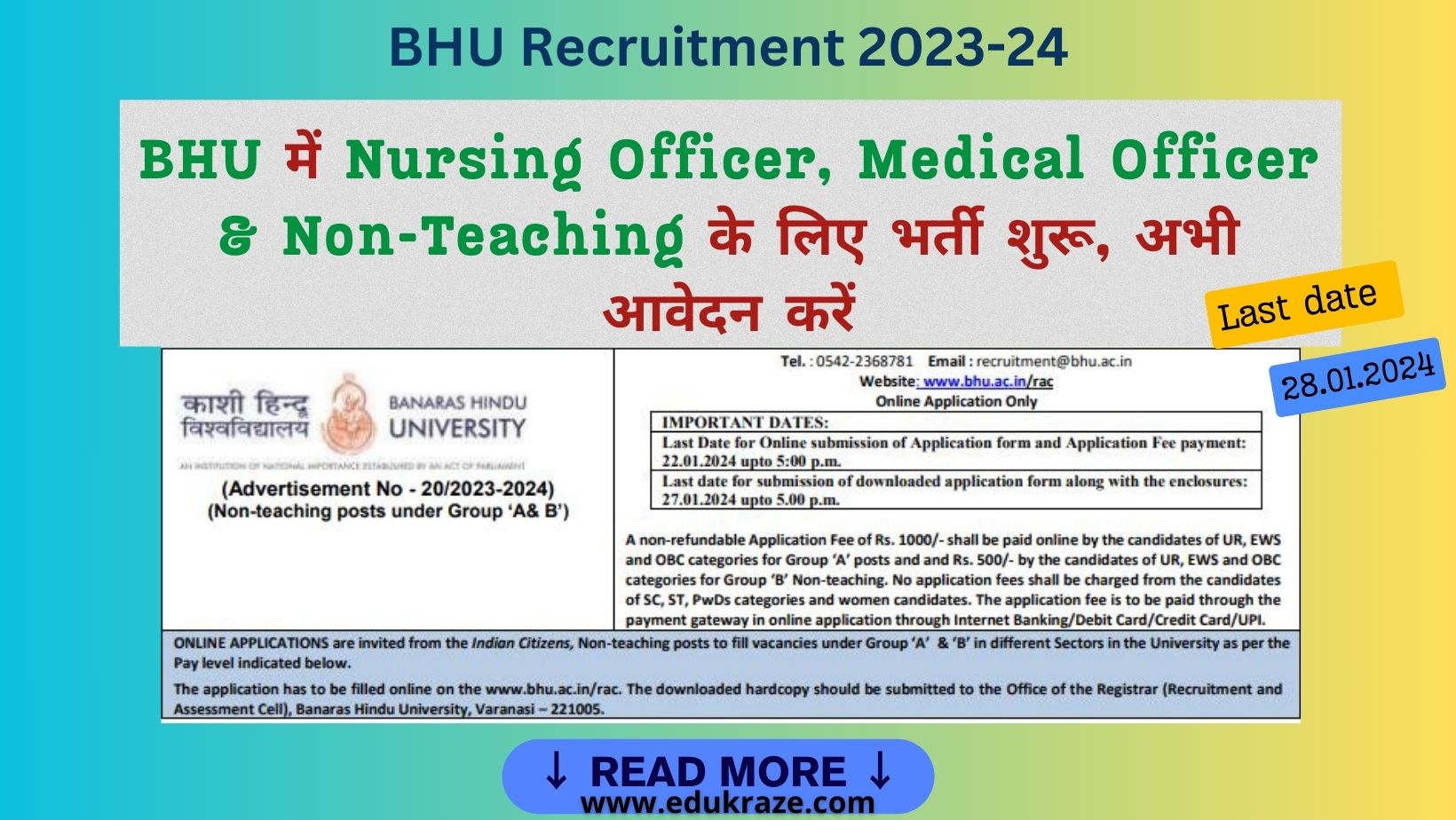 BHU Nursing Officer, Medical Officer & Non-Teaching Recruitment Out for 247 Posts