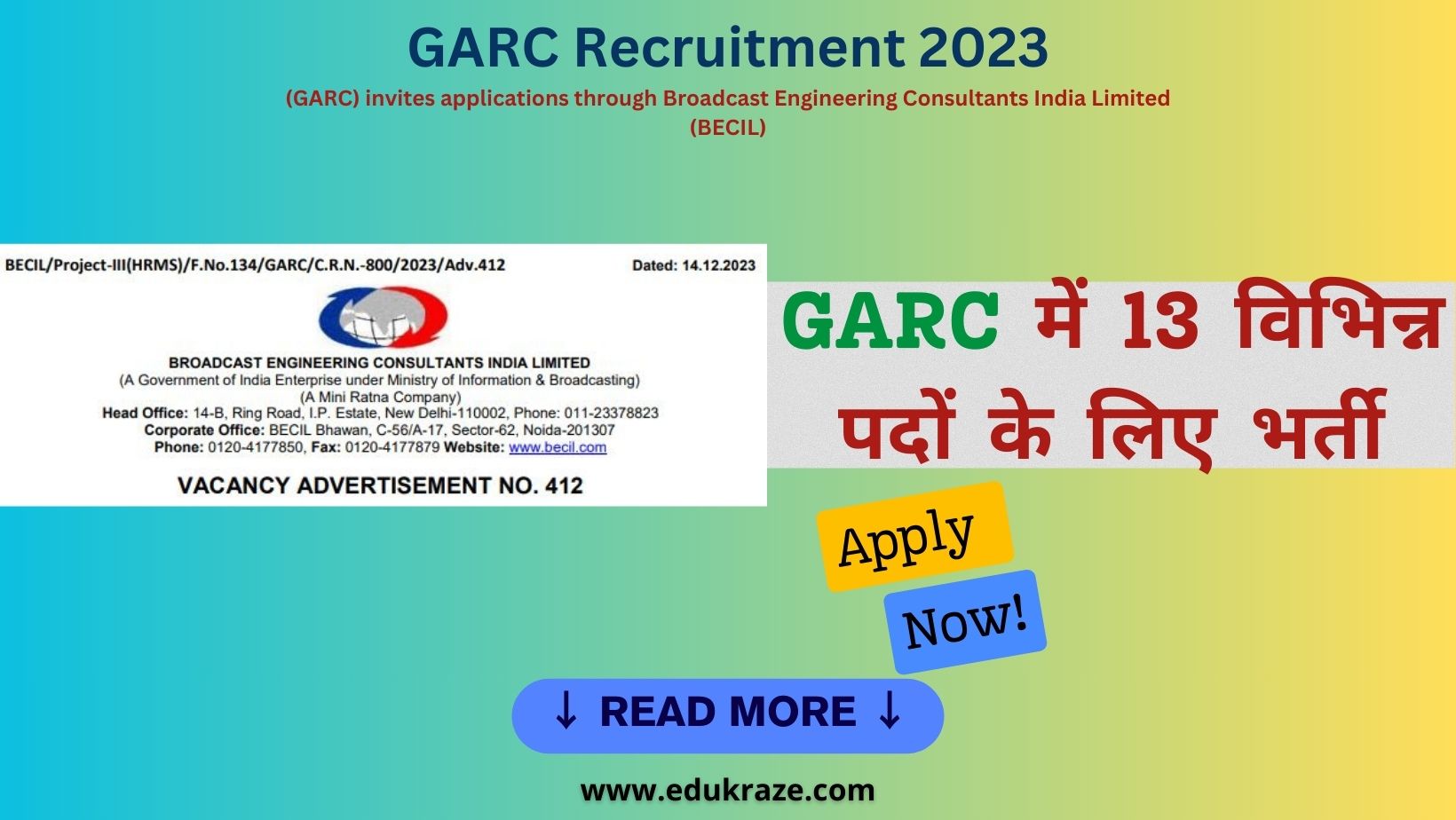 GARC Recruitment 2023 out for 13 Vacancies at BECIL