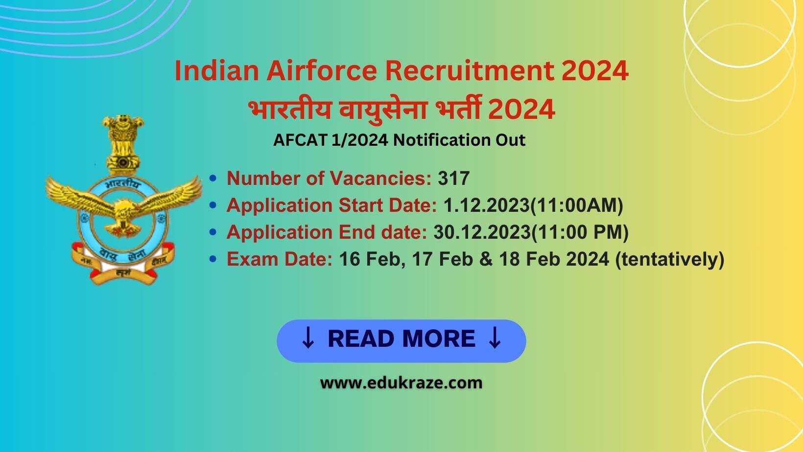 Indian Airforce Recruitment 2024 AFCAT 12024