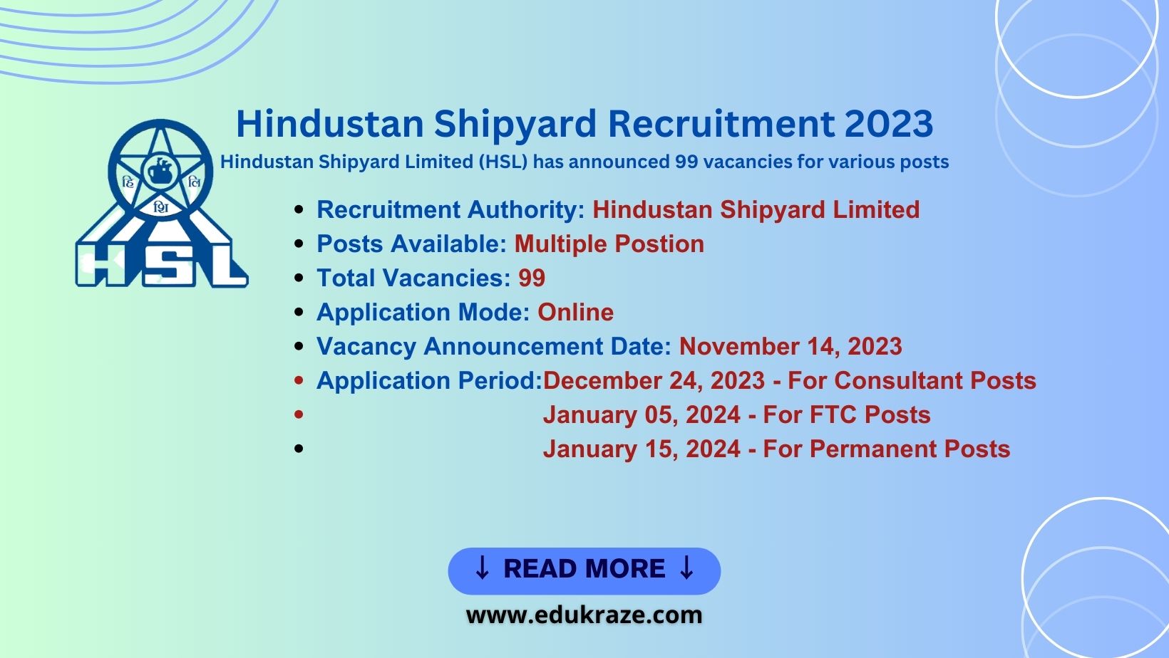 You are currently viewing Multiple Positions | 99 Posts | Hindustan Shipyard Recruitment 2023