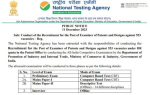Read more about the article NTA Recruitment 2023 out for 553 Examiner of Patents and Designs Positions