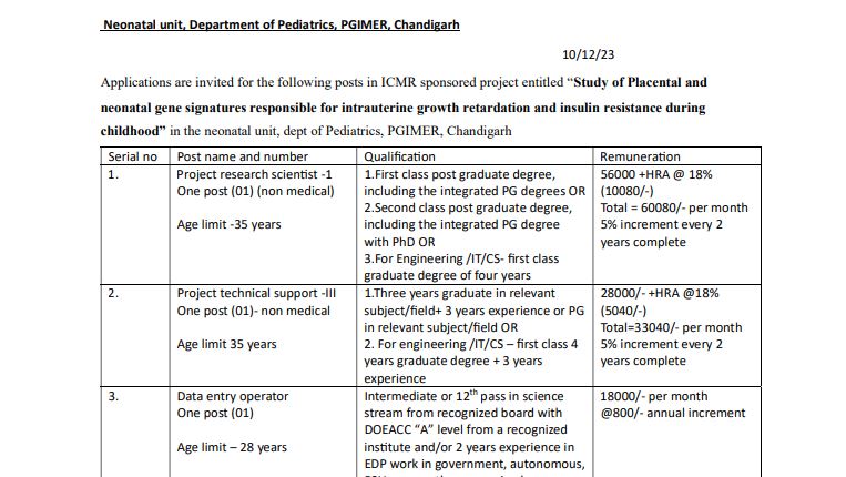 You are currently viewing Recruitment out for ICMR Sponsored Project at PGIMER, Chandigarh