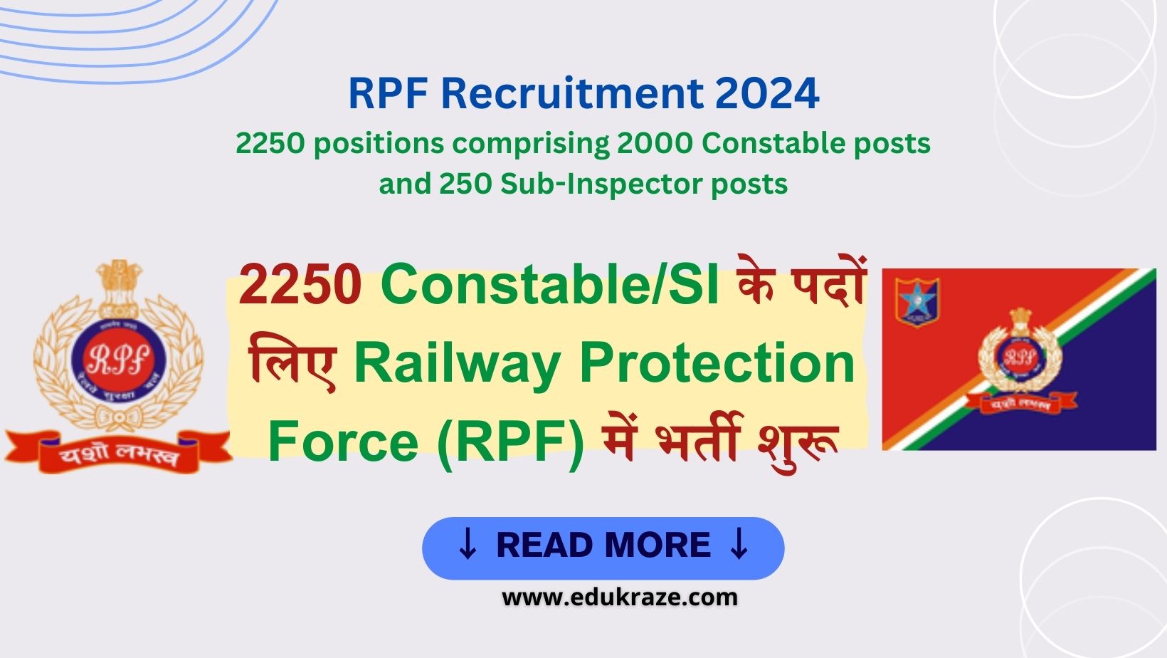 RPF Recruitment 2024 Out for 2250 Constable and SI Positions