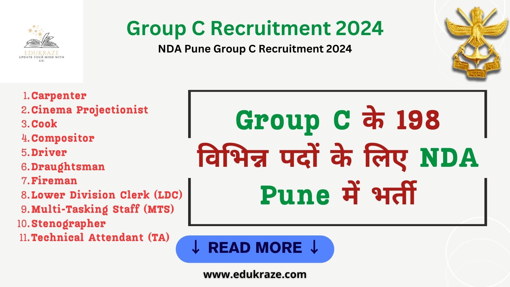 Group C Recruitment 2024 out for 198 Vacancies at NDA Pune