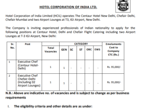 Read more about the article HOTEL CORPORATION OF INDIA RECRUITMENT OUT FOR DELHI.