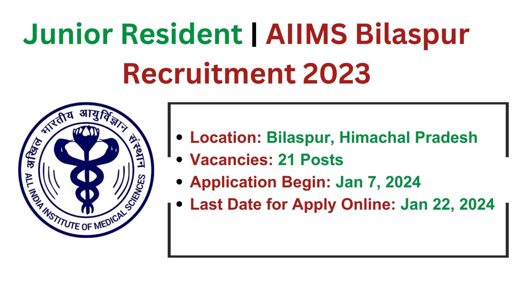 You are currently viewing Junior Resident | 21 Posts | AIIMS Bilaspur Recruitment 2024