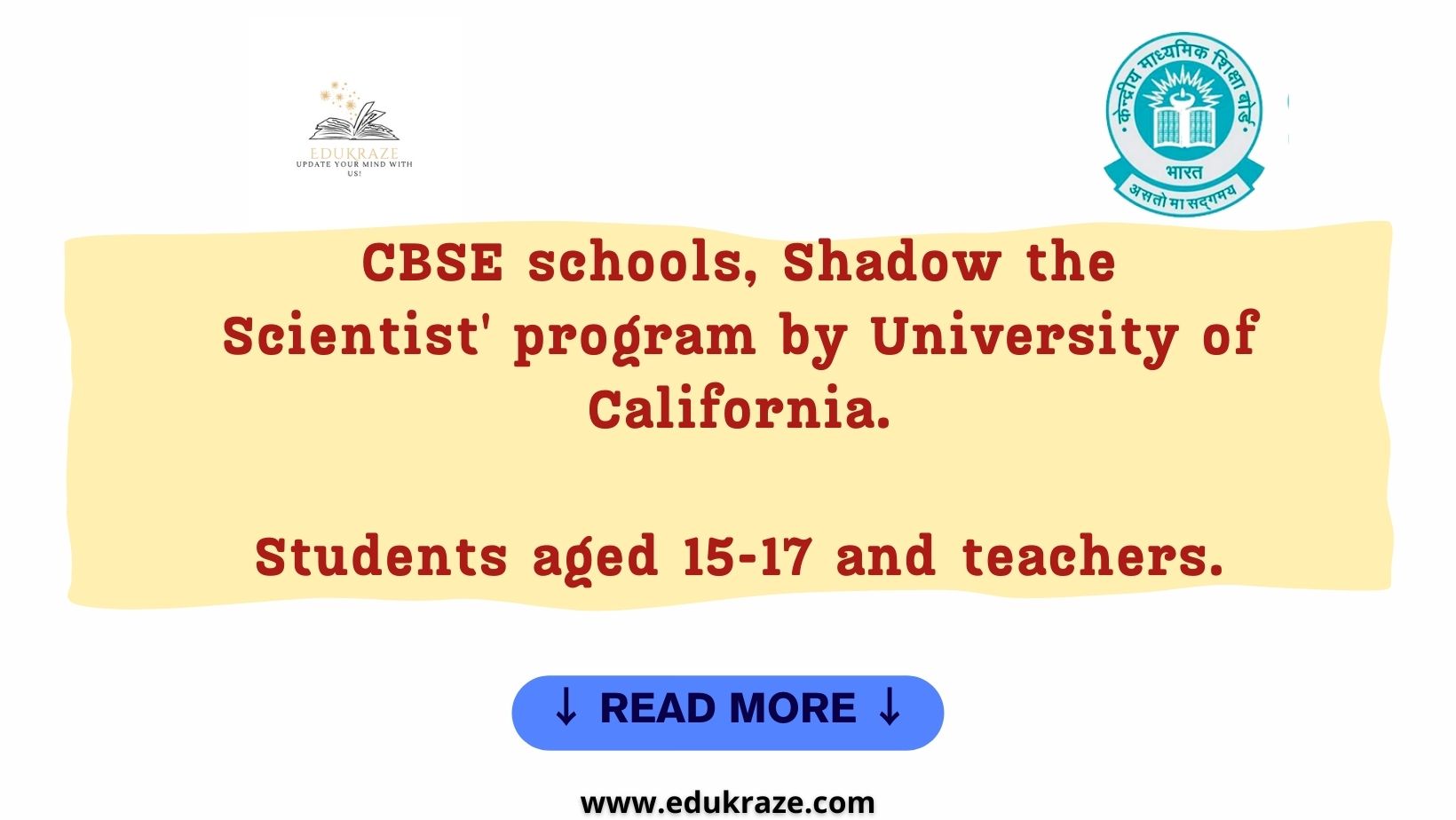 Participation Opportunity for CBSE School Students and Teachers in 'Shadow the Scientist' Program