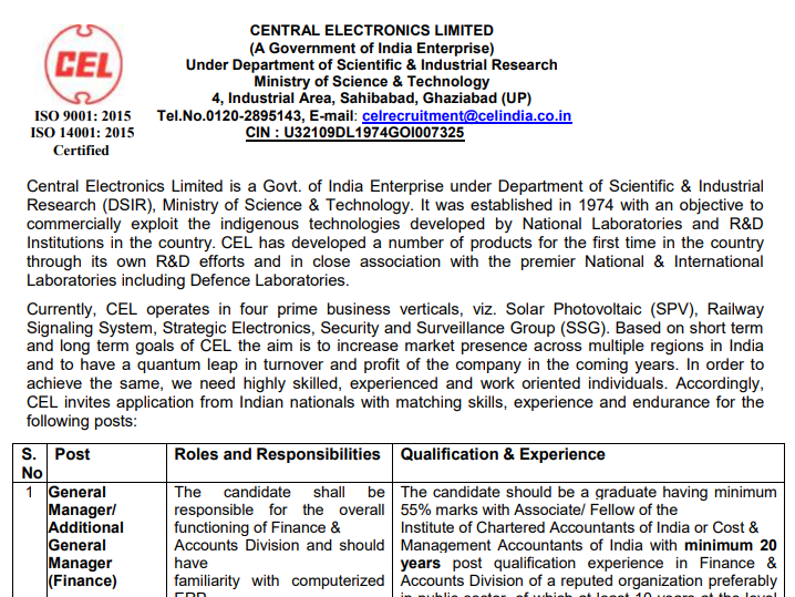 You are currently viewing CENTRAL ELECTRONICS LIMITED RECRUITMENT OUT FOR VARIOUS POSTS.