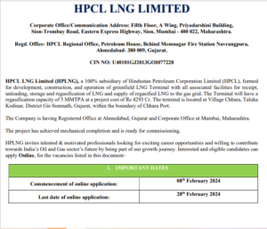 Read more about the article HPCL LNG RECRUITMENT OUT FOR VARIOUS POSTS