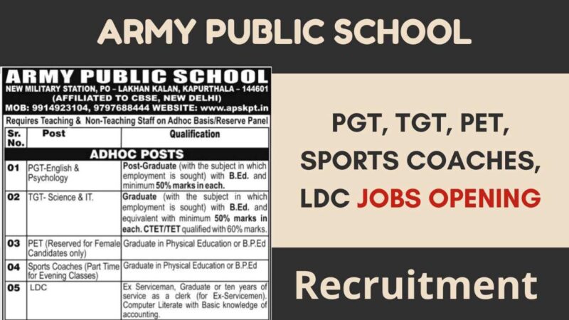 PGT, TGT, & More Job Opening at Army Public School!