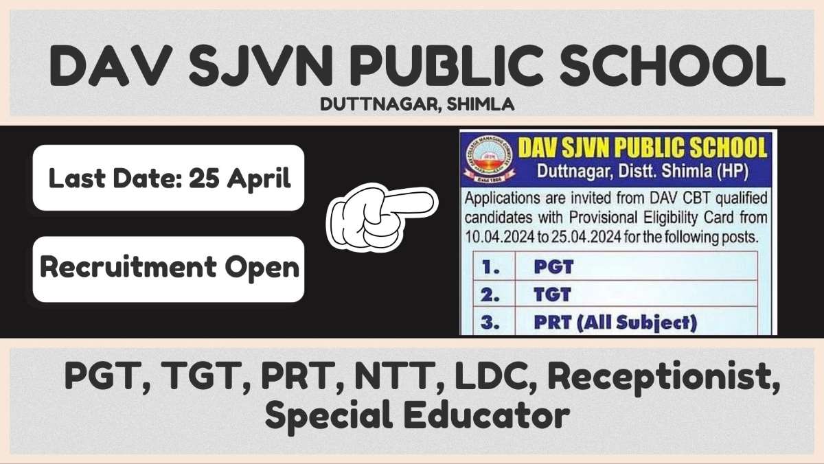 DAV SJVN Public School Recruitment 2024