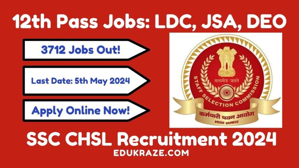SSC CHSL Recruitment 2024: 3712 Vacancy Open For 12th Pass, Check Details here