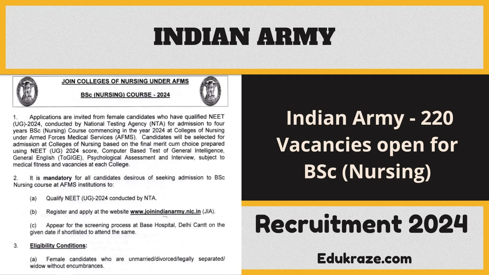 Indian Army Recruitment Out for BSc Nursing Course, 220 Vacancies Available!