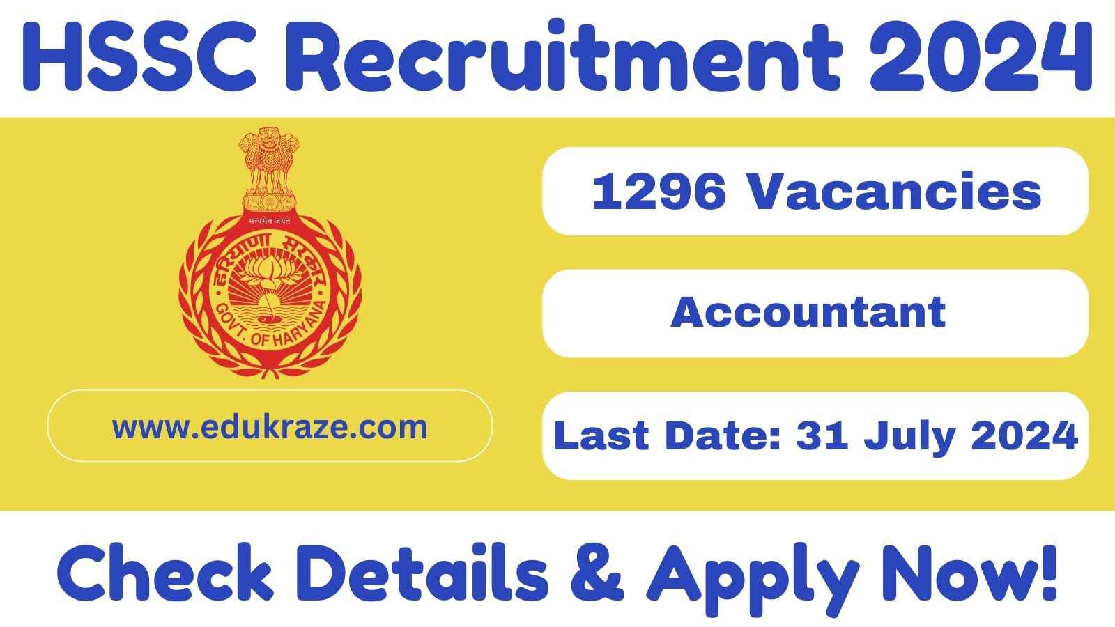 HSSC Recruitment 2024: Apply Online for 1296 Various Posts, Check Eligibility !