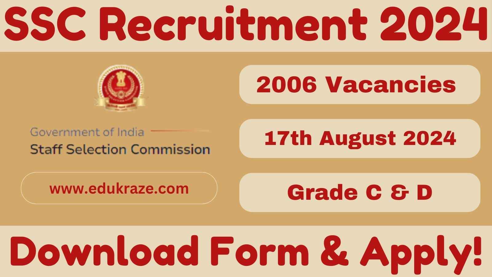 Grade C & D Recruitment 2024(Stenographer) Out at ssc.gov.in, Apply Online!