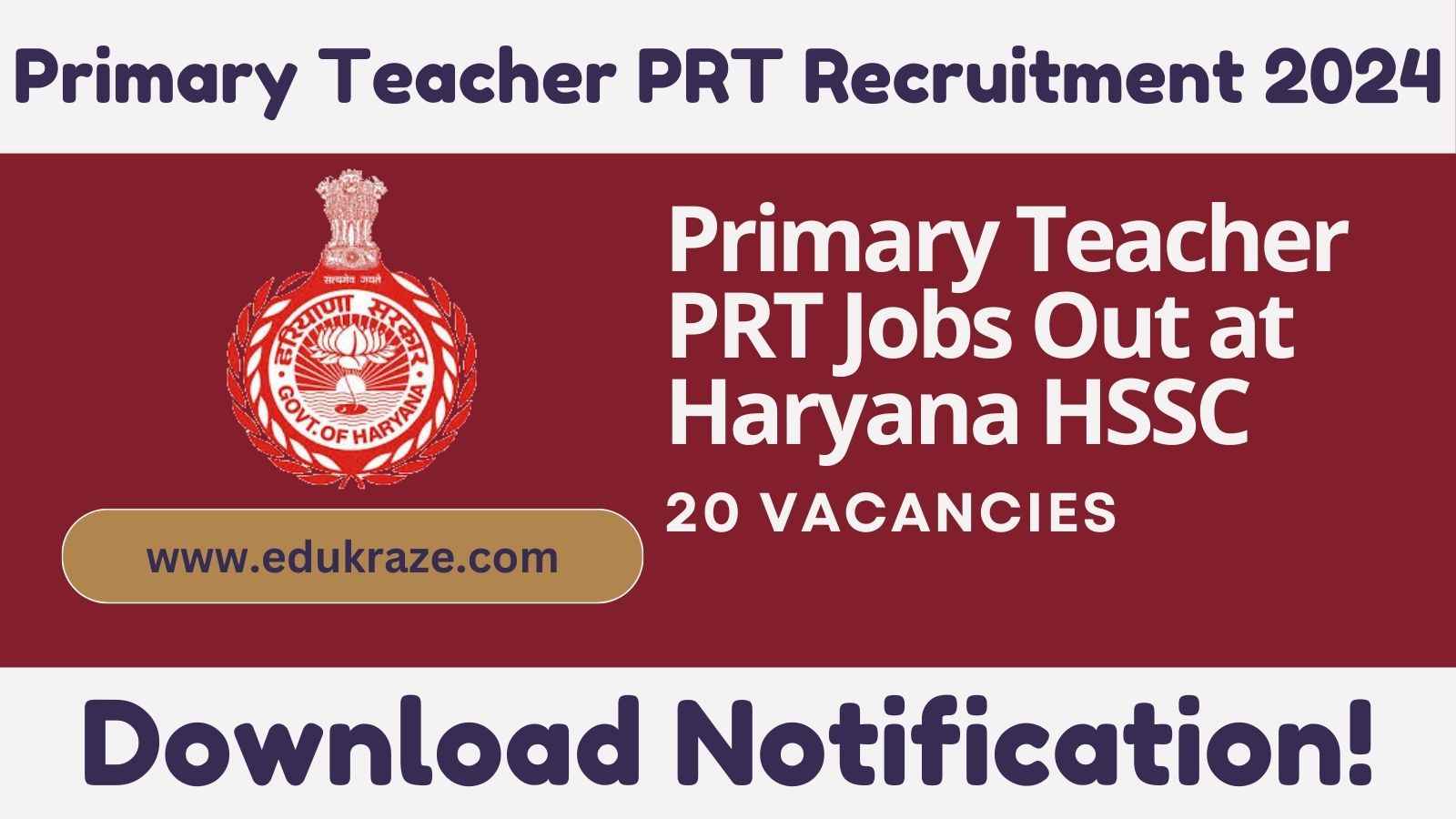 Haryana HSSC Primary Teacher PRT Recruitment 2024: Apply Online for 1456 Posts