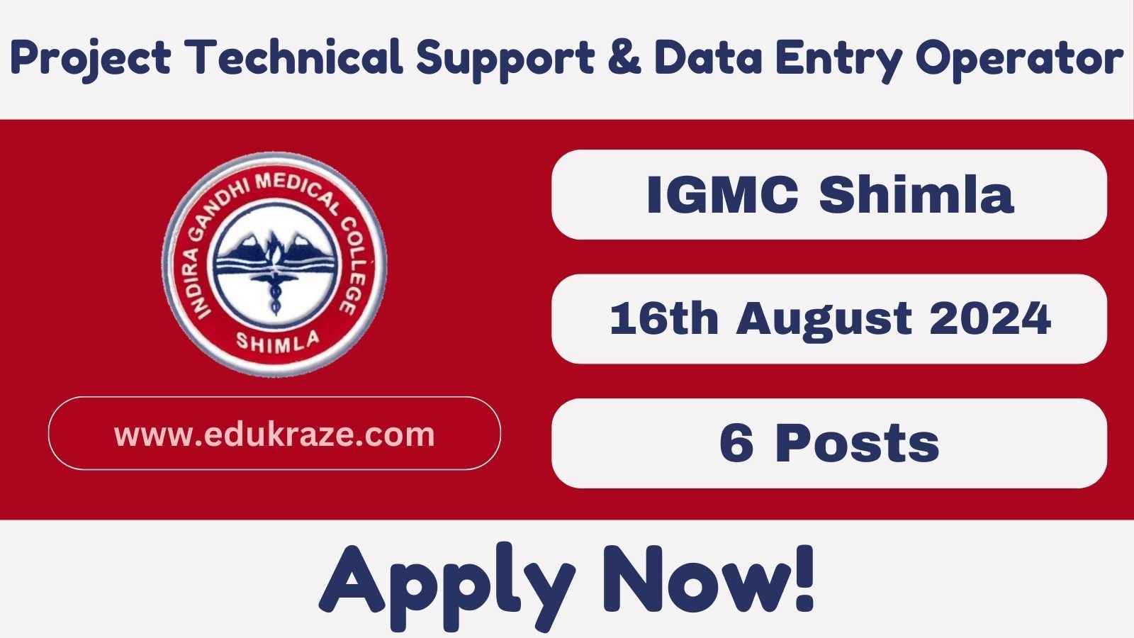 Project Technical Support & Data Entry Operator Posts at IGMC Shimla Recruitment 2024.