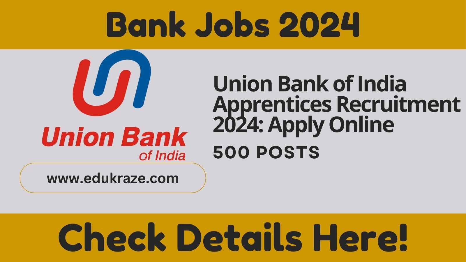 Union Bank of India Apprentices Recruitment 2024 Out for 500 Posts