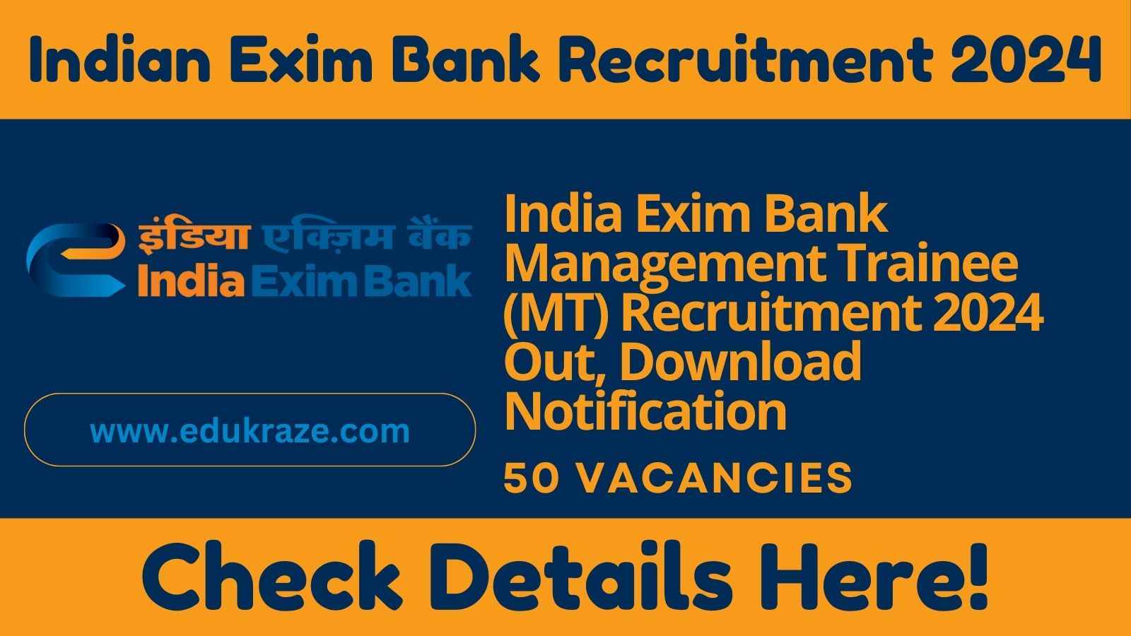 India Exim Bank Management Trainee (MT) Recruitment 2024 Apply Online for 50 Posts